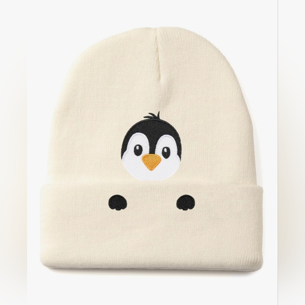 Cute Penguin Embroidered Beanie Hat | Funny Penguin Lovers Winter Hat